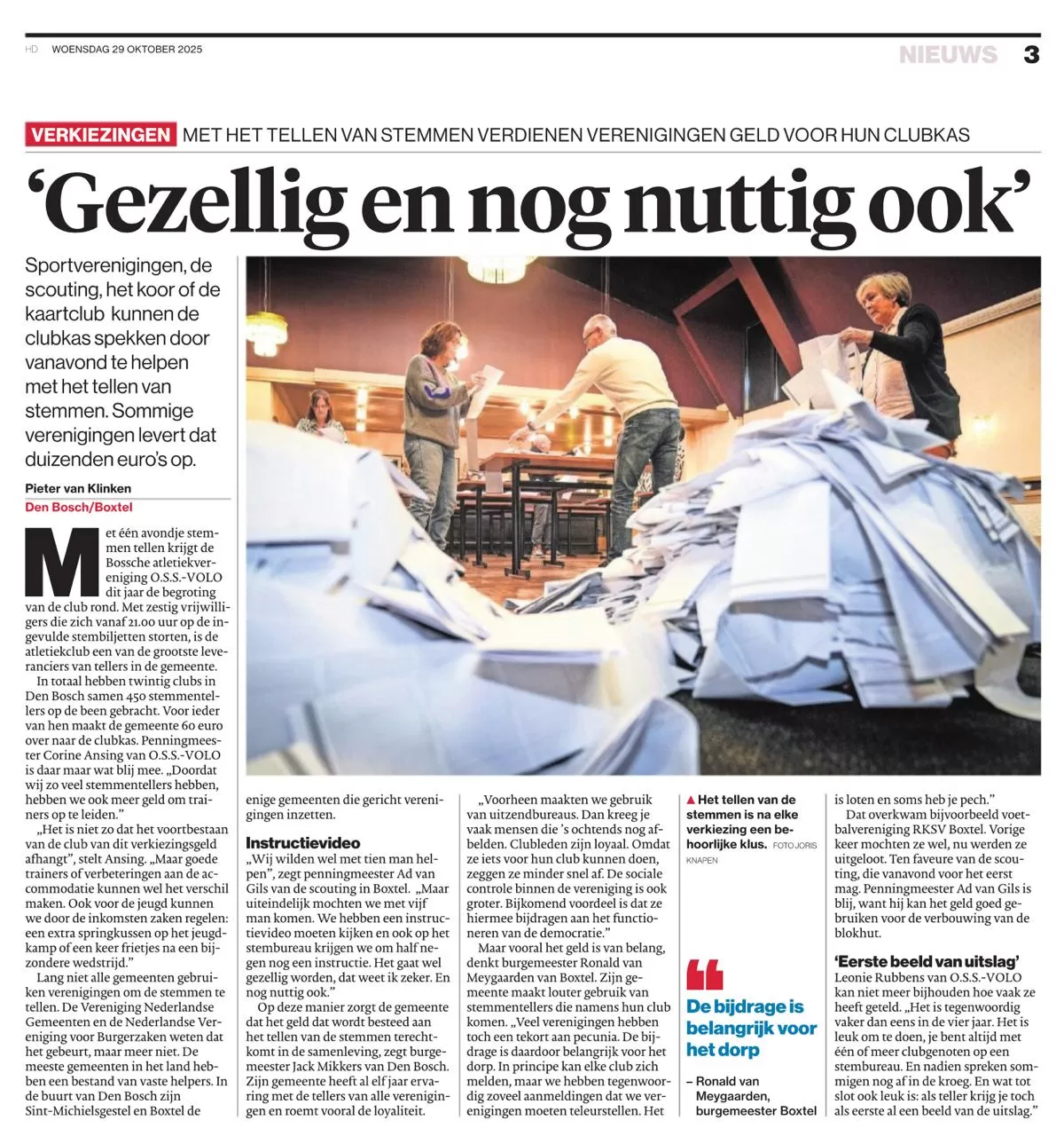 Krantenartikel met de hoofdtekst "Gezellig en nuttig ook"